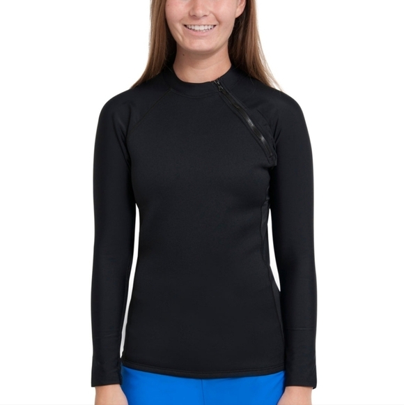 Tuga Tops - Tuga Women's Hybrid Thermal Zip Rash Guard - Black / Black NWT